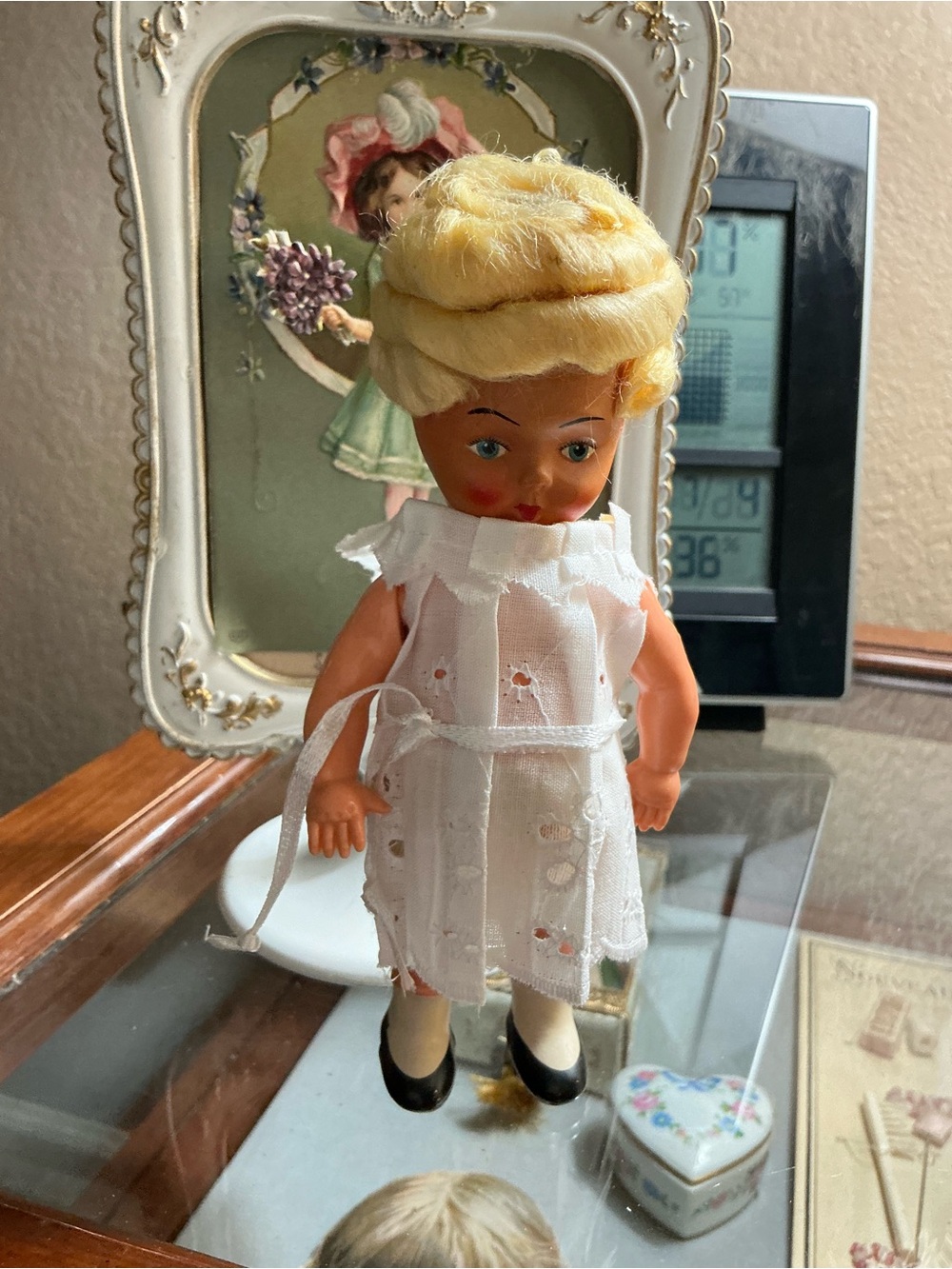 Vintage Blonde Girl Doll in White Dress - Kids Toy